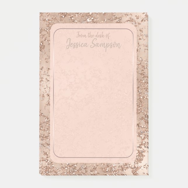 Post-it® Rose Gold Blush Pink Glam Sparkle Crackle Chic (Devant)
