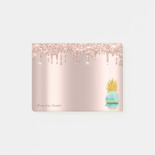 Post-it® Rose Gold Élégant Paillettes Drips Ananas Vert