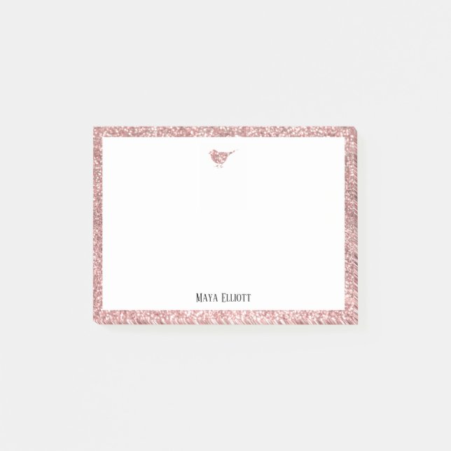 Post-it® Rose Gold Faux Parties scintillant Oiseau et bordu (Devant)