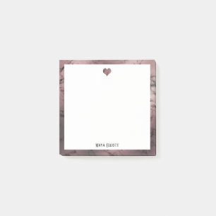 Post-it® Rose Gold Marble Coeur et bordure en blanc avec no