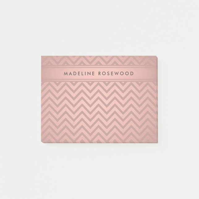 Post-it® Rose moderne or Chevron Motif Monogramme (Devant)