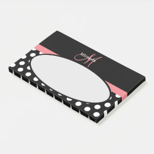 Post-it® Rose noir blanc Polka point Monogramme