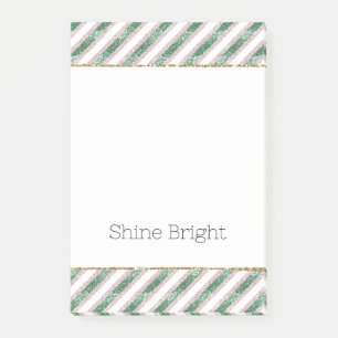 Post-it® Rose Pâle Vert Paillettes Rayures Noël