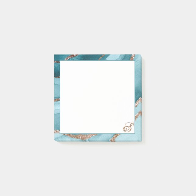 Post-it® Rose personnalisé Gold Turquoise MARBRE Bleu Stick (Devant)