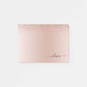 Post-it® Rose Rose Or brossé Métal Nom du monogramme