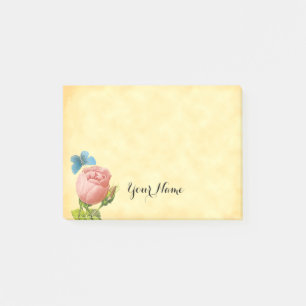 Post-it® Rose rose vintage et papillon bleu personnalisé Po