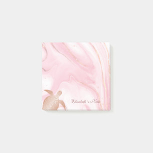 Post-it® Rose Tortue d'or Blush Marble Monogramme Votre nom