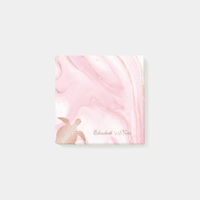 Post-it® Rose Tortue d'or Blush Marble Monogramme Votre nom (Devant)