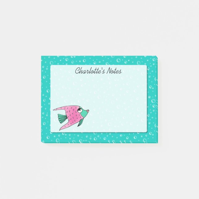 Post-it® Rose tropical et Teal de poissons personnalisés (Devant)