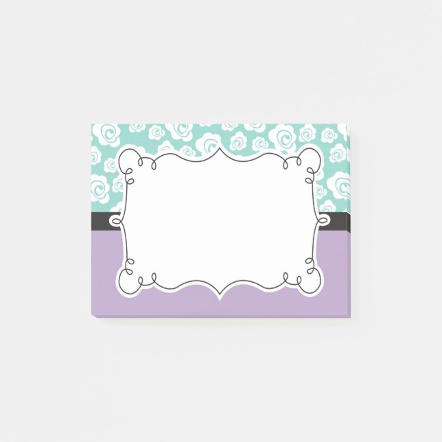 Post-it® Roses blancs sur l'Aqua et le pourpre (Devant)