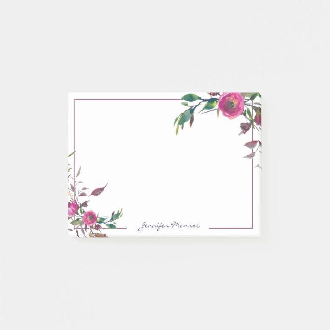 Post-it® Roses d'aquarelle rose personnalisés (Devant)
