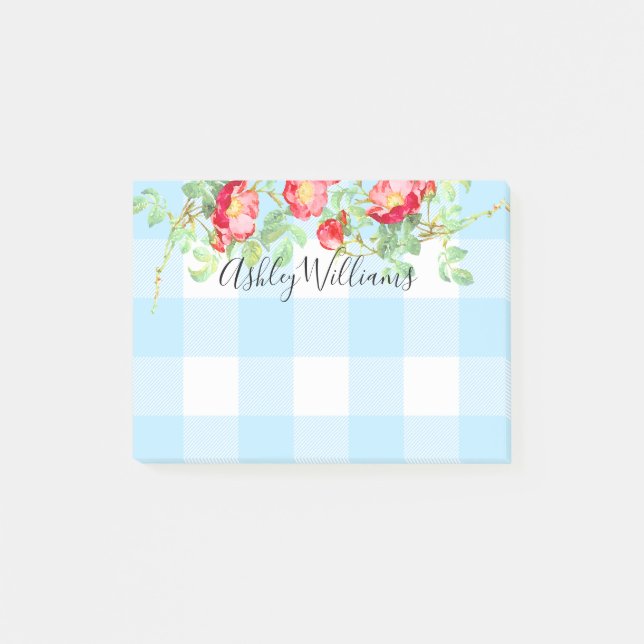 Post-it® Roses rouges rustiques Florales Bleues Buffalo Nom (Devant)