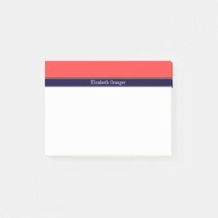Post-it® Rouge Corail Uni, Monogramme au Ruban Bleu Marine