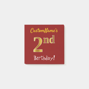 Post-it® Rouge, Faux Gold 2e anniversaire, avec nom personn