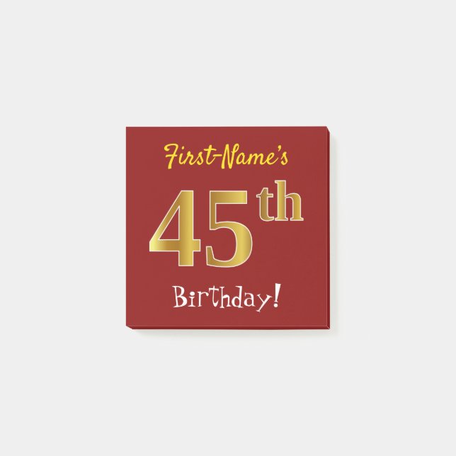 Post-it® Rouge, Faux Gold 45e Anniversaire, Avec Nom Person (Devant)