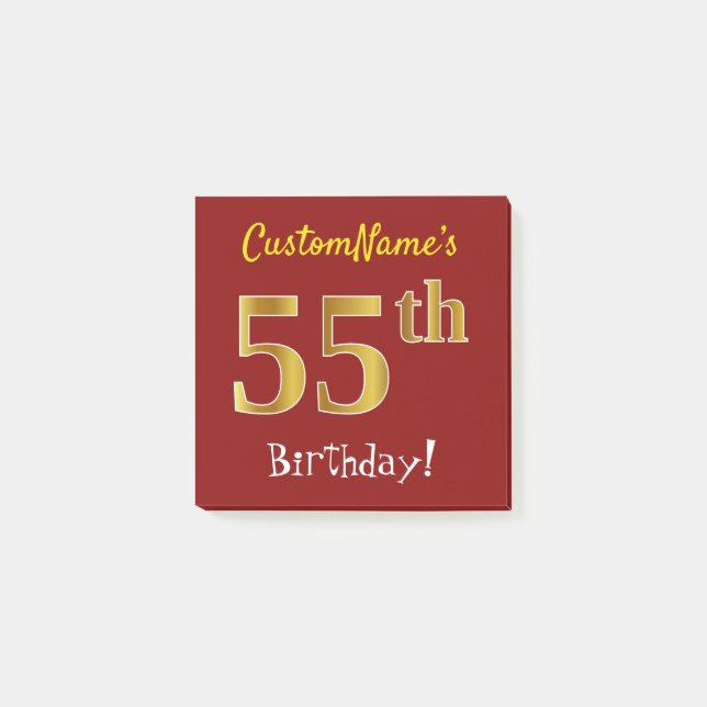 Post-it® Rouge, Faux Gold 55e anniversaire, avec nom person (Devant)