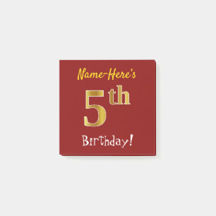 Post-it® Rouge, Faux Gold 5e anniversaire, avec nom personn
