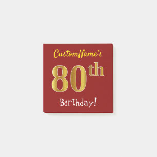 Post-it® Rouge, Faux Gold 80e anniversaire, avec nom person