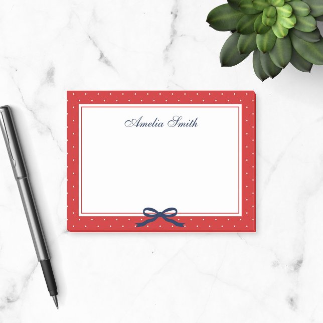 Post-it® Rouge preppy avec ruban bleu Polka blanc (Créateur téléchargé)