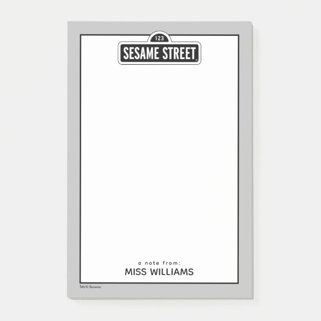 Post-it® Rue Sésame | Logo B&W | Ajouter Votre Nom (Devant)