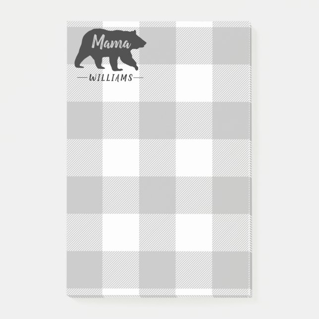 Post-it® Russe Mama Ours Gris Noir Monogramme Nom 4x6 (Devant)