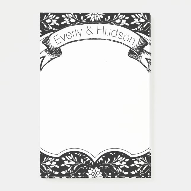 Post-it® Rustique Floral Noir Et Blanc (Devant)