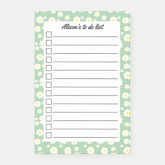 Post-it® Sage Green Daisy Imprimer Personnalisé À Faire Lis (Devant)