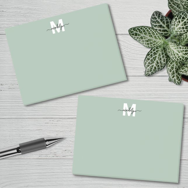Post-it® Sage Green Monogram (Sage Green Monogram Post-it Notes)