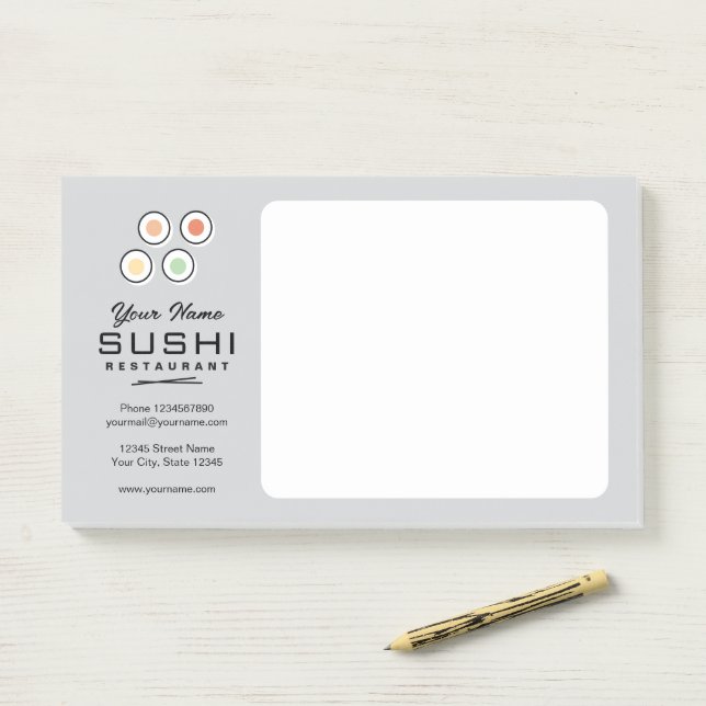 Post-it® Saisie de commande de logo de restaurant de sushi  (Sur un bureau)