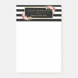 Post-it® Salon de beauté florale Vintage Black White Stripe
