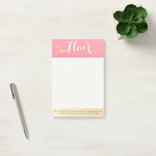 Post-it® Salon de maquillage moderne ciseaux d'or rose (Bureau)