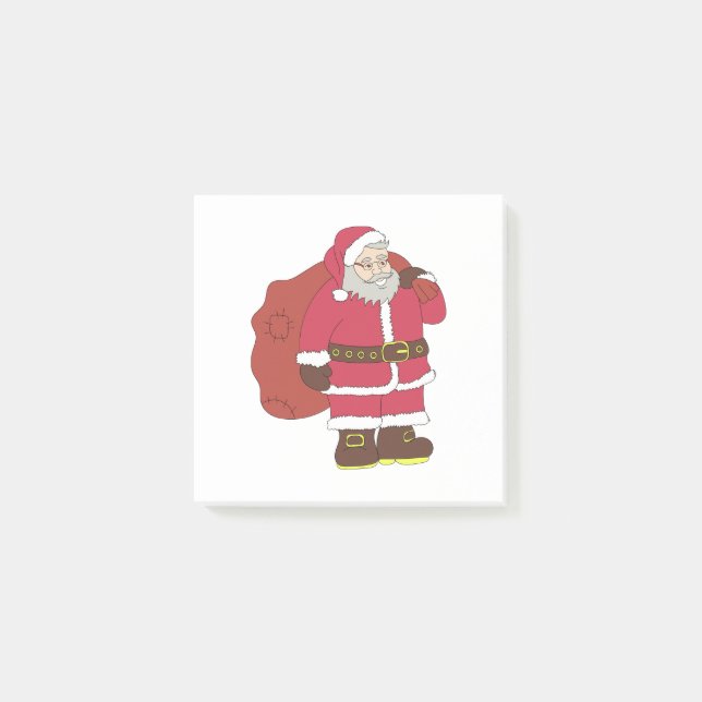 Post-it® Santa Claus en rouge avec sac cadeau et lunettes (Devant)