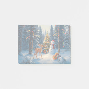 Post-it® Scene d'arbre de Noël Cute Deer Fawn Snowman