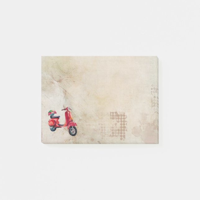 Post-it® Scooter Rouge Avec Pot Fleur En Aquarelles (Devant)