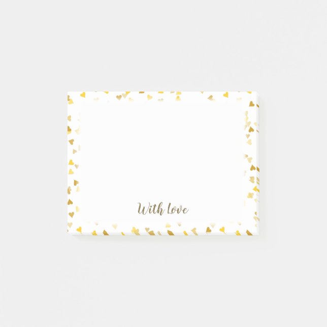 Post-it® Script Avec Amour Coeurs D'Or (Devant)