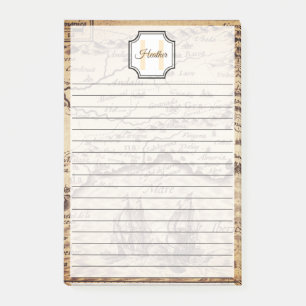 Post-it® Sepia Carte Vintage Monogramme initial Nom personn