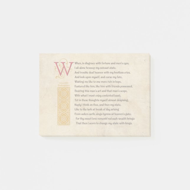 Post-it® Shakespeare Sonnet 29 (XXIX) sur parchemin (Devant)