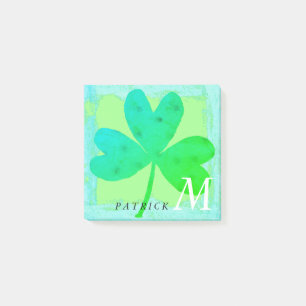 Post-it® Shamrock Aquarelle vert Turquoise Monogramme 3x3