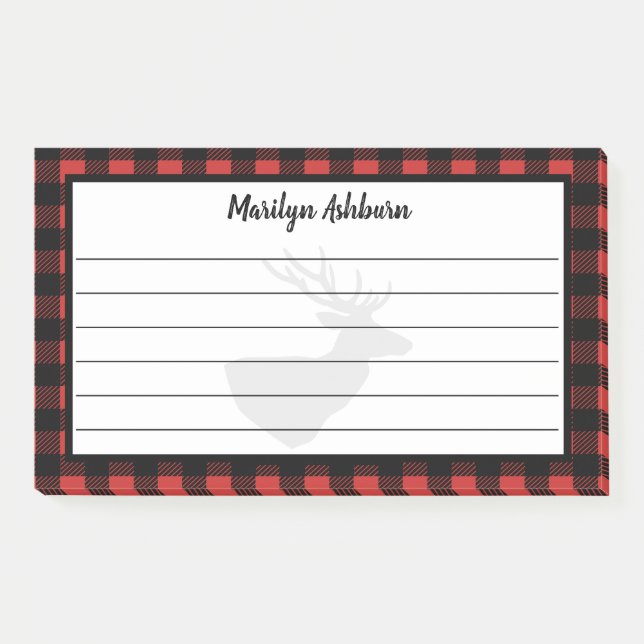 Post-it® Silhouette de cerf rustique & Buffalo Check Plaid (Devant)