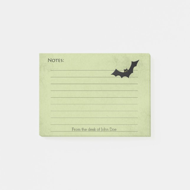 Post-it® Silhouette de chauve-souris d'Halloween sur vert - (Devant)