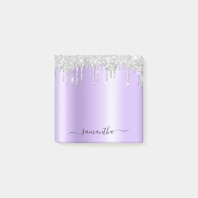 Post-it® Silver Glitter Drips Pale Lavender Shimmer (Devant)