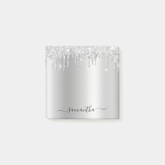 Post-it® Silver Glitter Drips Shimmer (Devant)
