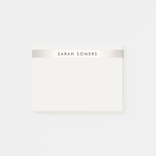 Post-it® Simple Elegant Silver Stripe Nom personnalisé (Devant)