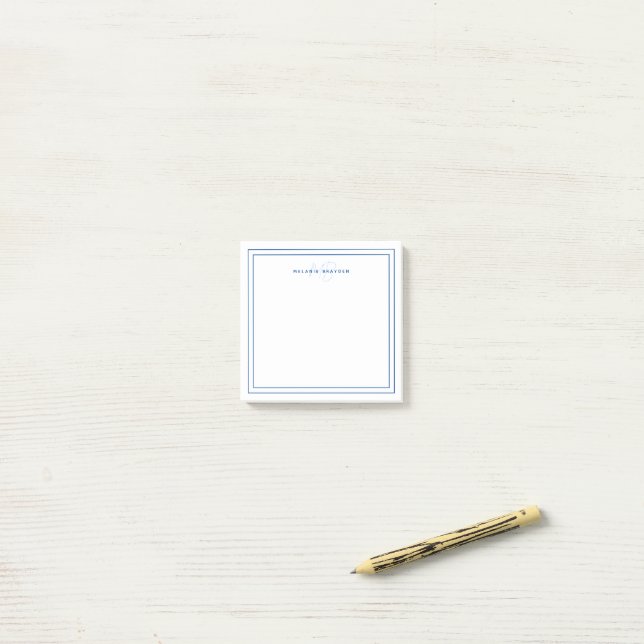Post-it® Simple Marine Bleu Minimaliste Monogramme Deux Fro (Sur un bureau)