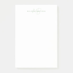 Post-it® Simple Sage Vert Minimaliste Deux Monogrammes Nom