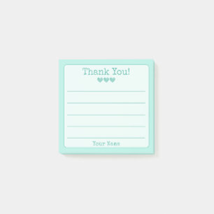 Post-it® Simple Turquoise Bleu Votre Nom Merci