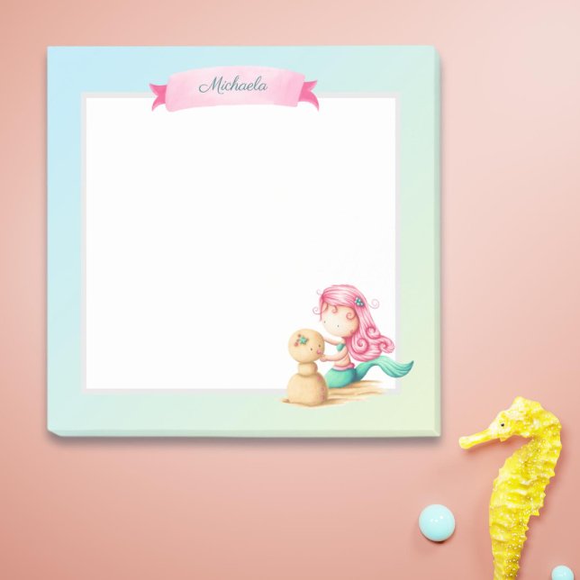 Post-it® Sirène Turquoise Rose Personnalisée Mignonne (Créateur téléchargé)