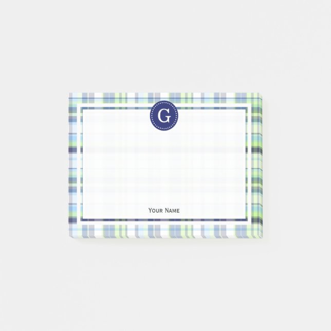 Post-it® Sky Blue Navy Pistachio Wt Madras Plaid 1IR encadr (Devant)