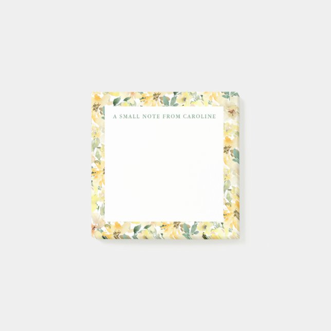 Post-it® Small Sticky Notepad Yellow Watercolor Floral (Devant)