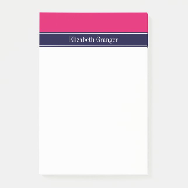 Post-it® Solid Raspberry, Navy Blue Ribbon Nom monogram (Devant)